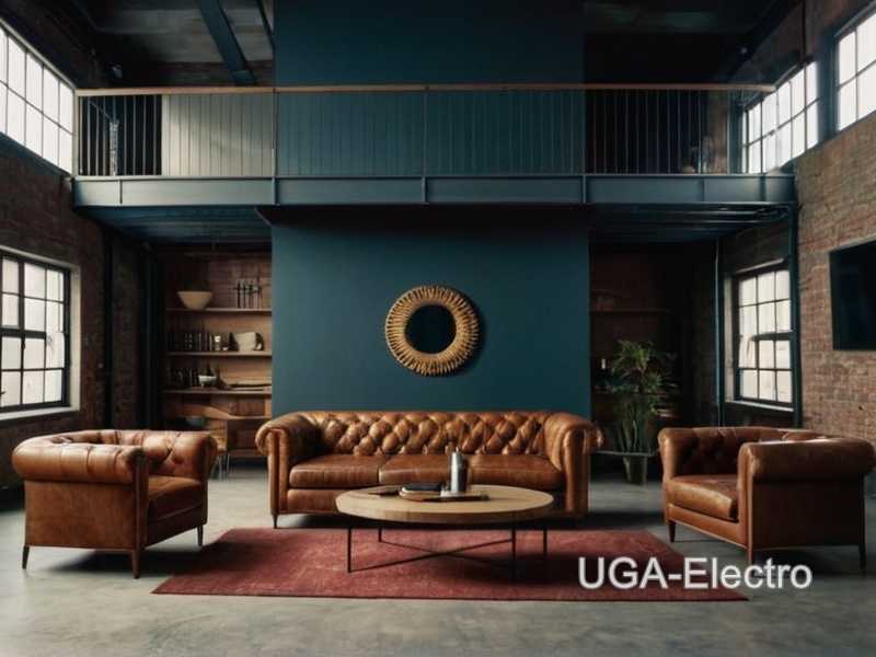 Планировка и расстановка мебели в гостиной с индустриальным дизайном